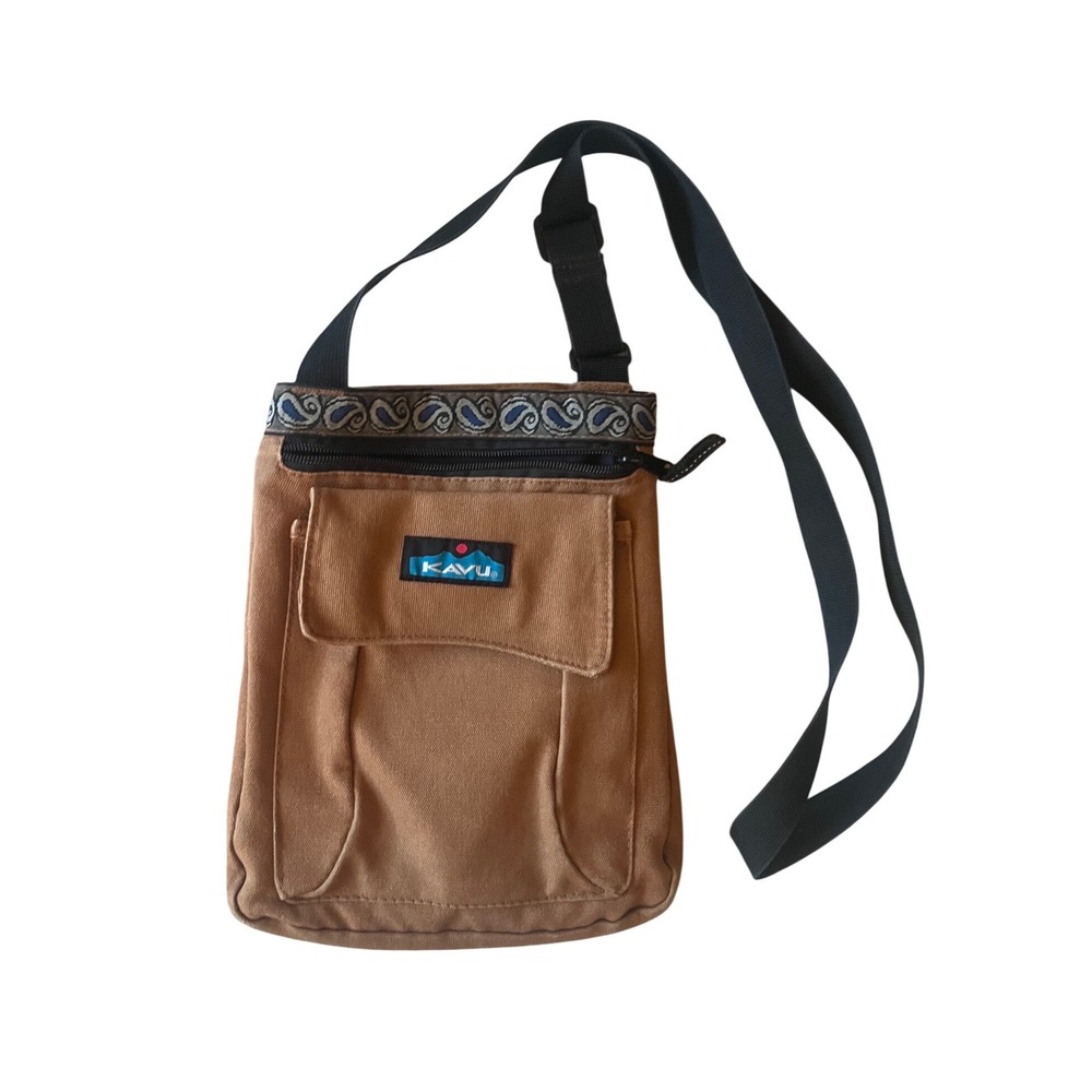 KAVU‎ Keeper Crossbody Bag Tan Desert Sand Paisley Strap Small Pouch